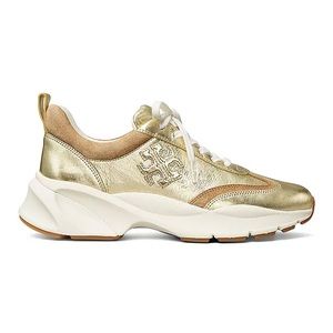 Tory Burch Goldtone Good Luck Leather Sneaker - Size 9